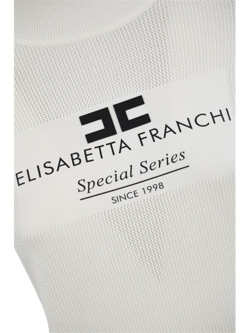 Dolcevita in maglia di viscosa punto rete avorio con intarsio logo Elisabetta Franchi | MK82Q46E2360